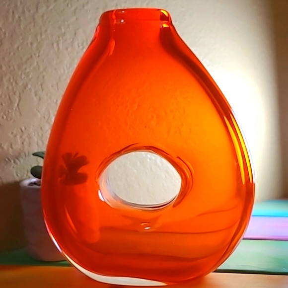 Orange Glass Donut Hole Teardrop Vase - Picture 4 of 7
